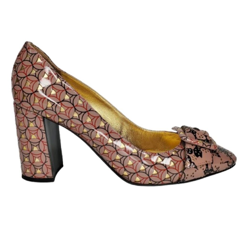 Bottega Veneta Cherbourg Geo-Print Patent Leather Block Heel Pumps